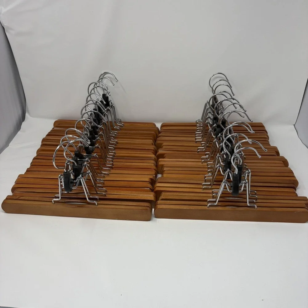 29 Pack Wooden Pants Skirt Clamp Hangers with Non Slip Felt Walnut Wood Color